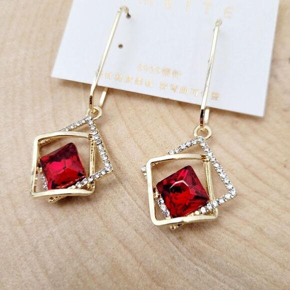 2/$20 Brand New Gold Tone Red With Rhinestone Earrings - Picture 2 of 5